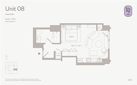 Floor plan for studio, 1 bath, 480 sqft